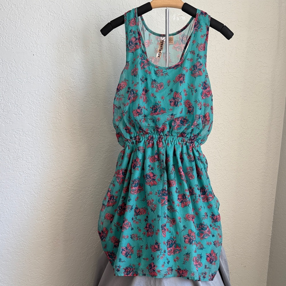 Eyeshadow Teal and Pink Floral Midi Dress